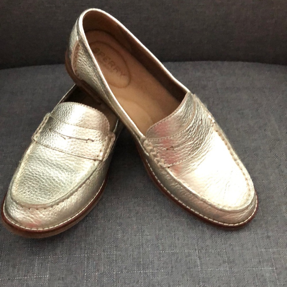 Gold leather Sperry loafers.   Ladies size 8.5
